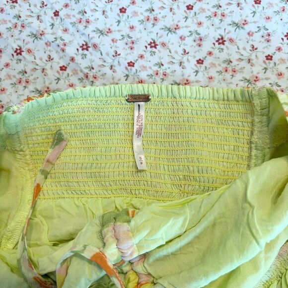 Free People Kyle Printed Top Halter Smocked Citrus Combo Drawstring - Picture 4 of 5